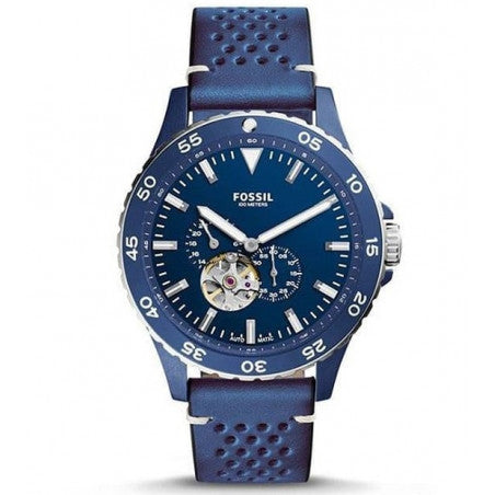 Fossil Crewmaster Men's Automatic Blue Leather Watch - ME3149